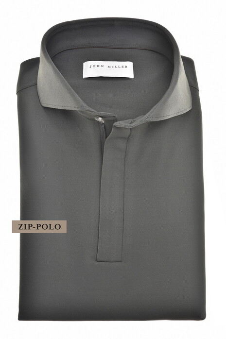 John Miller Slim Hyperstretch Long Sleeve Zip Collar Polo Donker Groen