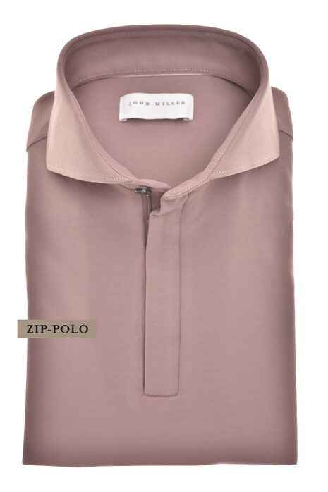 John Miller Slim Hyperstretch Long Sleeve Zip Collar Polo Donker Roze
