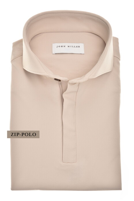 John Miller Slim Hyperstretch Long Sleeve Zip Collar Polo Licht Bruin