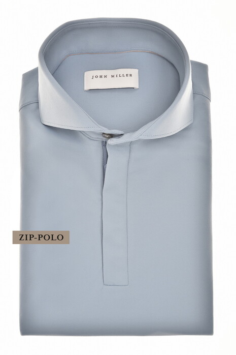 John Miller Slim Hyperstretch Long Sleeve Zip Collar Polo Midden Blauw Melange