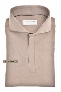 John Miller Slim Hyperstretch Long Sleeve Zip Collar Polo Midden Bruin