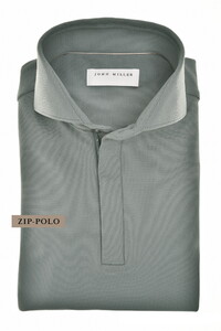 John Miller Slim Hyperstretch Long Sleeve Zip Collar Polo Midden Grijs