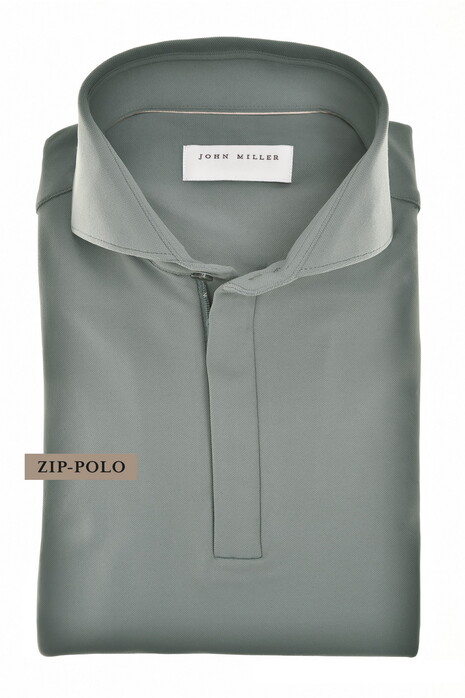 John Miller Slim Hyperstretch Long Sleeve Zip Collar Polo Midden Grijs