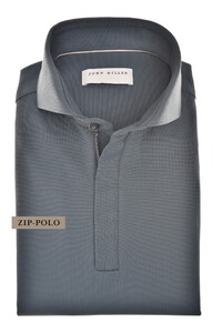 John Miller Slim Hyperstretch Long Sleeve Zip Collar Poloshirt Dark Blue Extra Melange
