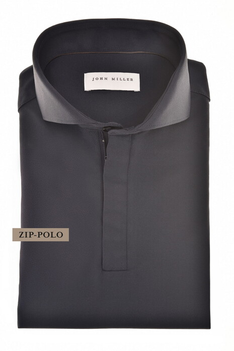 John Miller Slim Hyperstretch Long Sleeve Zip Collar Poloshirt Dark Evening Blue