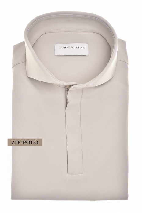 John Miller Slim Hyperstretch Long Sleeve Zip Collar Poloshirt Light Grey