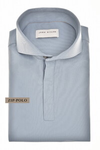 John Miller Slim Hyperstretch Long Sleeve Zip Collar Poloshirt Mid Blue Melange