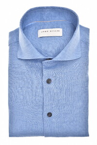 John Miller Slim Near Solid Color Linnen Overhemd Midden Blauw