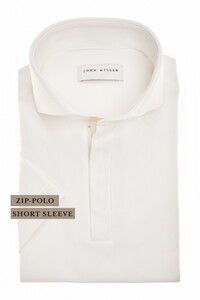 John Miller Slim Plain Hyperstretch Short Sleeve Zip Collar Polo Antiekwit