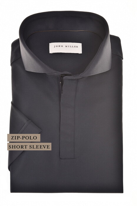 John Miller Slim Plain Hyperstretch Short Sleeve Zip Collar Polo Donker Blauw