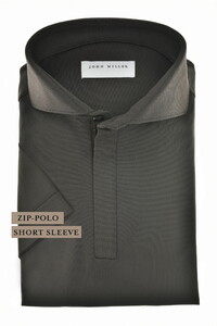 John Miller Slim Plain Hyperstretch Short Sleeve Zip Collar Polo Donker Groen