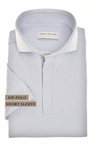 John Miller Slim Plain Hyperstretch Short Sleeve Zip Collar Polo Licht Blauw Melange