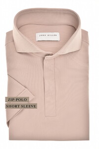 John Miller Slim Plain Hyperstretch Short Sleeve Zip Collar Polo Lichtroze Melange