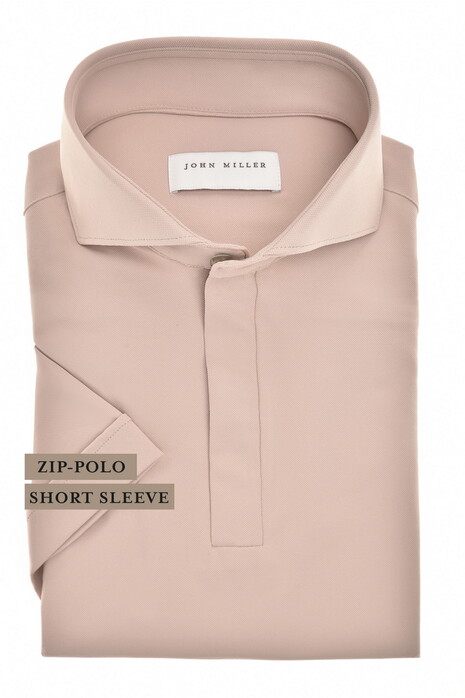 John Miller Slim Plain Hyperstretch Short Sleeve Zip Collar Polo Lichtroze Melange