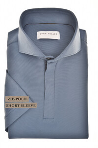 John Miller Slim Plain Hyperstretch Short Sleeve Zip Collar Polo Midden Blauw