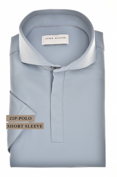 John Miller Slim Plain Hyperstretch Short Sleeve Zip Collar Poloshirt Mid Blue Melange