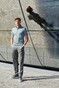 John Miller Slim Plain Hyperstretch Short Sleeve Zip Collar Poloshirt Mid Blue Melange