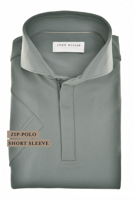John Miller Slim Plain Hyperstretch Short Sleeve Zip Collar Poloshirt Mid Grey