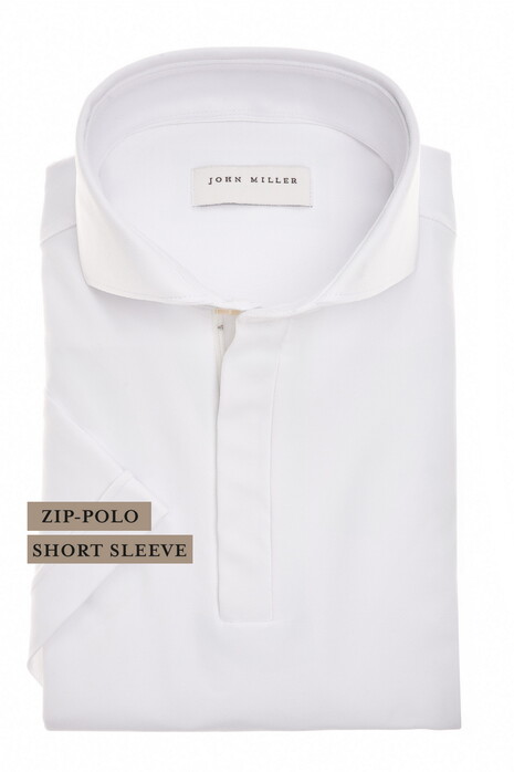 John Miller Slim Plain Hyperstretch Short Sleeve Zip Collar Poloshirt White