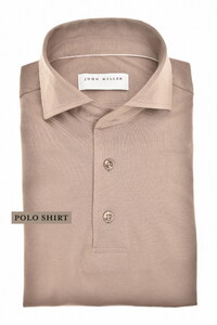 John Miller Slim Plain Jersey Stretch Long Sleeve Polo Licht Bruin