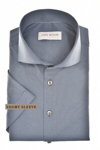 John Miller Slim Short Sleeve Cotton Jersey Overhemd Donker Blauw Melange