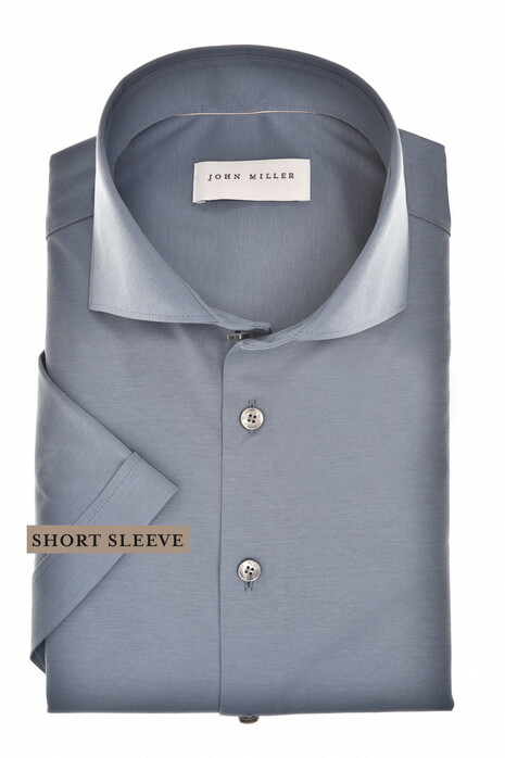 John Miller Slim Short Sleeve Cotton Jersey Overhemd Donker Blauw Melange