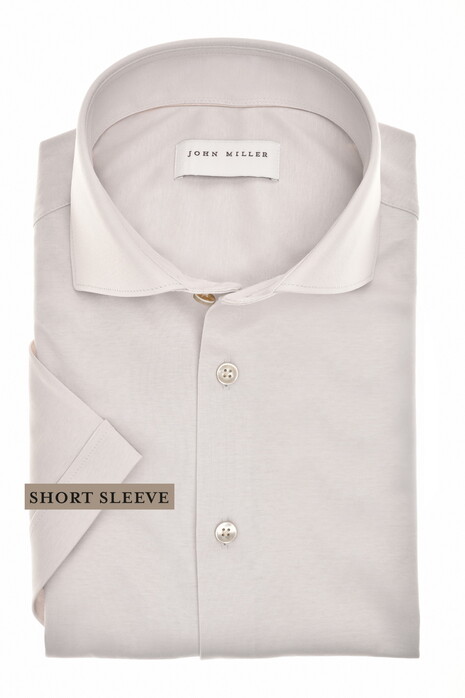John Miller Slim Short Sleeve Cotton Jersey Overhemd Licht Grijs