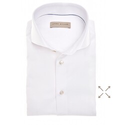 John Miller Slim Solid Color Cotton Blend 360 Stretch Overhemd Wit