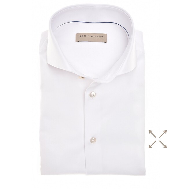 John Miller Slim Solid Color Cotton Blend 360 Stretch Overhemd Wit