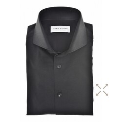 John Miller Slim Solid Color Cotton Blend 360 Stretch Overhemd Zwart