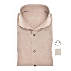 John Miller Slim Solid Color Cutaway Extra long Sleeve Tricot Overhemd Licht Bruin