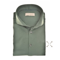 John Miller Slim Solid Color Cutaway Hyperstretch Overhemd Donker Groen