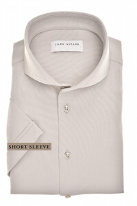 John Miller Slim Solid Color Short Sleeve Hyperstretch Overhemd Licht Grijs