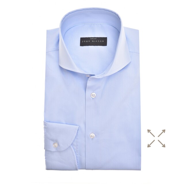 John Miller Slim Stretch Uni Overhemd Licht Blauw