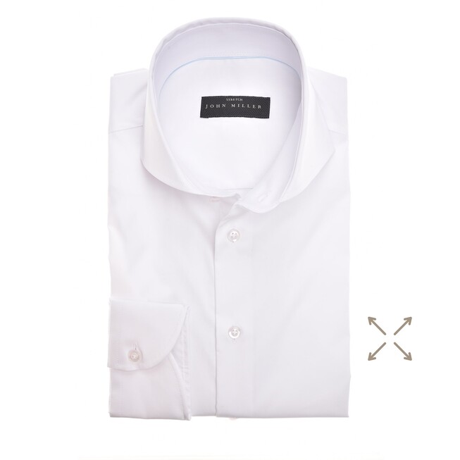 John Miller Slim Stretch Uni Overhemd Wit