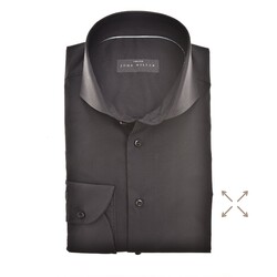 John Miller Slim Stretch Uni Overhemd Zwart