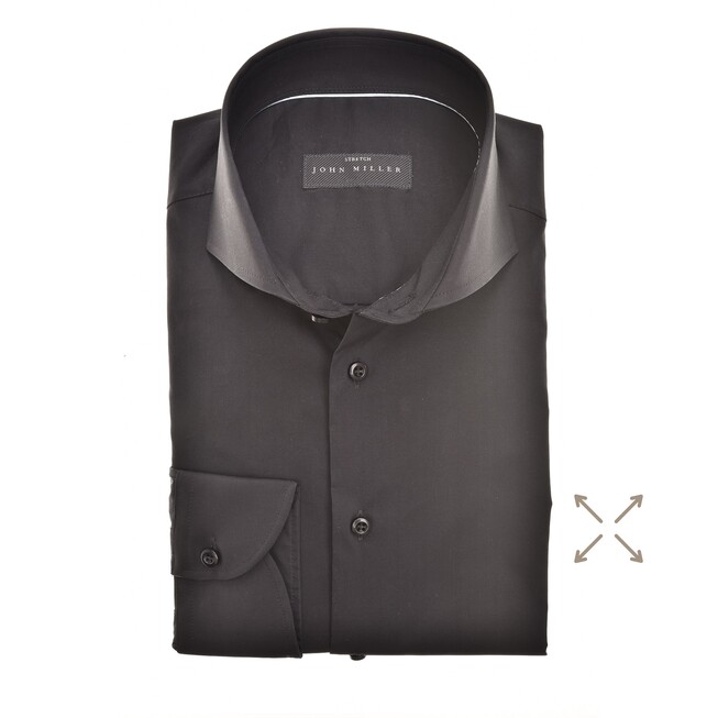 John Miller Slim Stretch Uni Overhemd Zwart