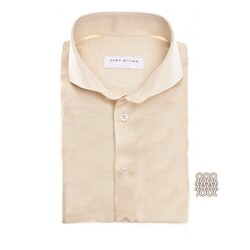 John Miller Slim Subtle Texture Luxury Cotton Silk Tricot Overhemd Sandy