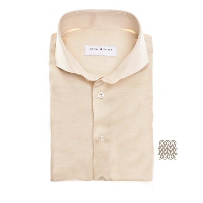 John Miller Slim Subtle Texture Luxury Cotton Silk Tricot Overhemd Sandy