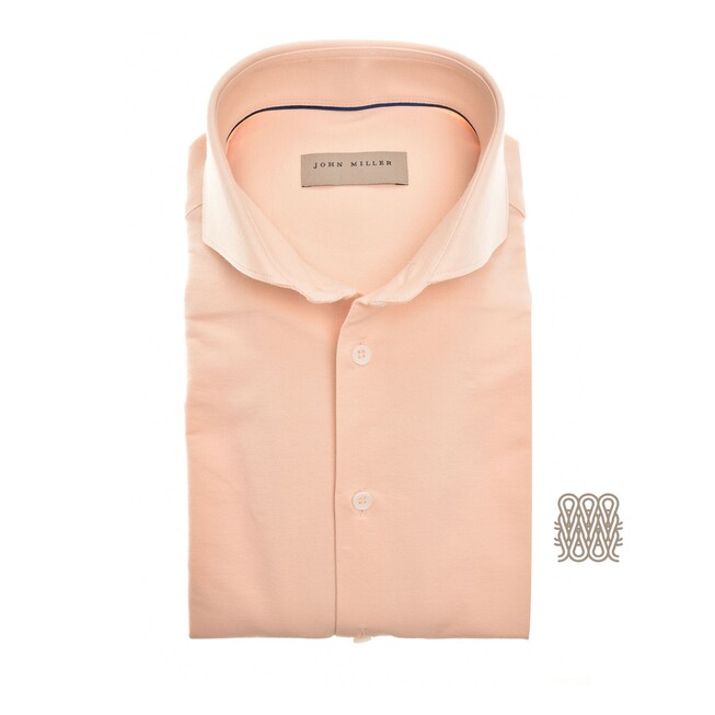John Miller Slim Uni Color Cutaway Collar Tricot Overhemd Pastel Oranje