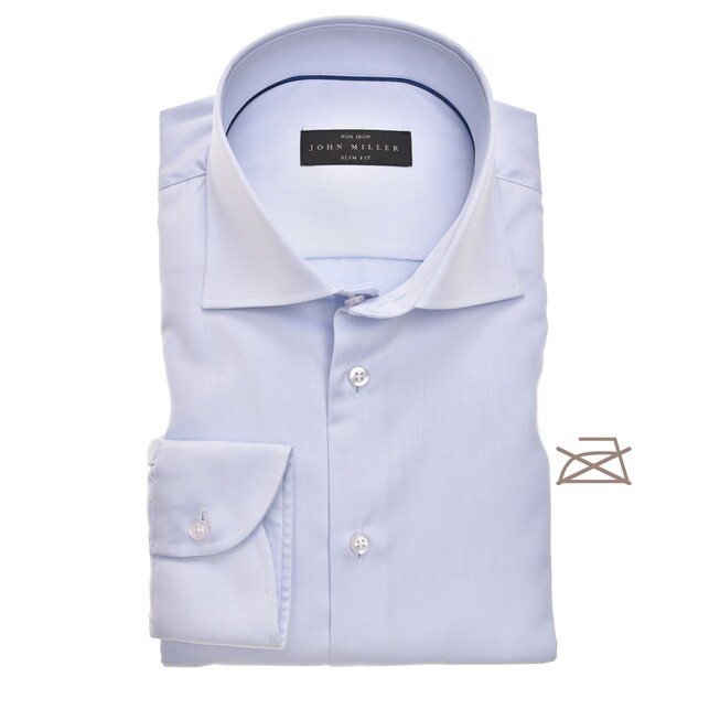 John Miller Slim Uni Non Iron Overhemd Licht Blauw