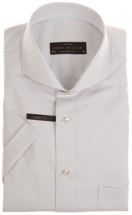 John Miller Small Stripe  Overhemd Licht Grijs