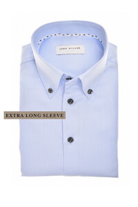 John Miller Solid Color Button-Down Cotton Non-Iron Extra Long Sleeve Overhemd Licht Blauw