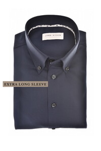 John Miller Solid Color Button-Down Cotton Non-Iron Extra Long Sleeve Overhemd Navy