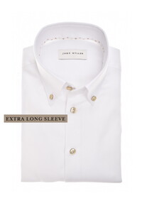 John Miller Solid Color Button-Down Cotton Non-Iron Extra Long Sleeve Overhemd Wit