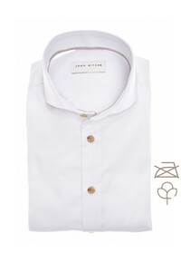 John Miller Solid Color Contrast Details Non-Iron Cotton Overhemd Wit-Licht Bruin