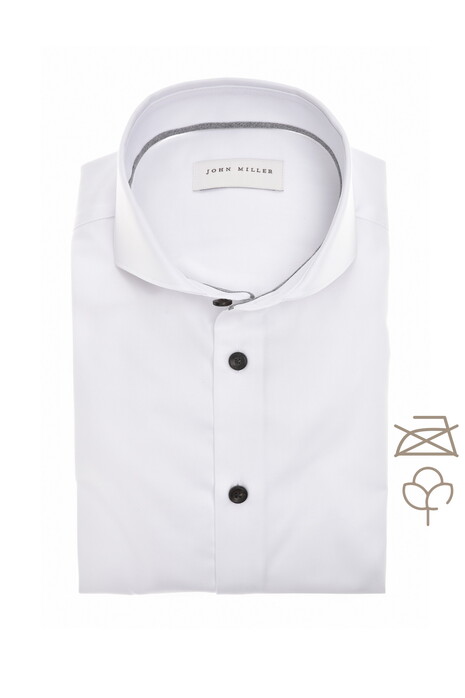 John Miller Solid Color Contrast Details Non-Iron Cotton Overhemd Wit-Lichtgrijs