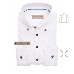 John Miller Solid Color Fabric Button Contrast Long Sleeve Hyperstretch Polo Wit
