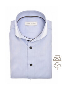 John Miller Solid Color Fine Contrast Detail Non-Iron Cotton Overhemd Lichtblauw-Donkerbruin