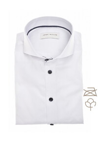John Miller Solid Color Fine Contrast Detail Non-Iron Cotton Overhemd Wit-Donker Blauw
